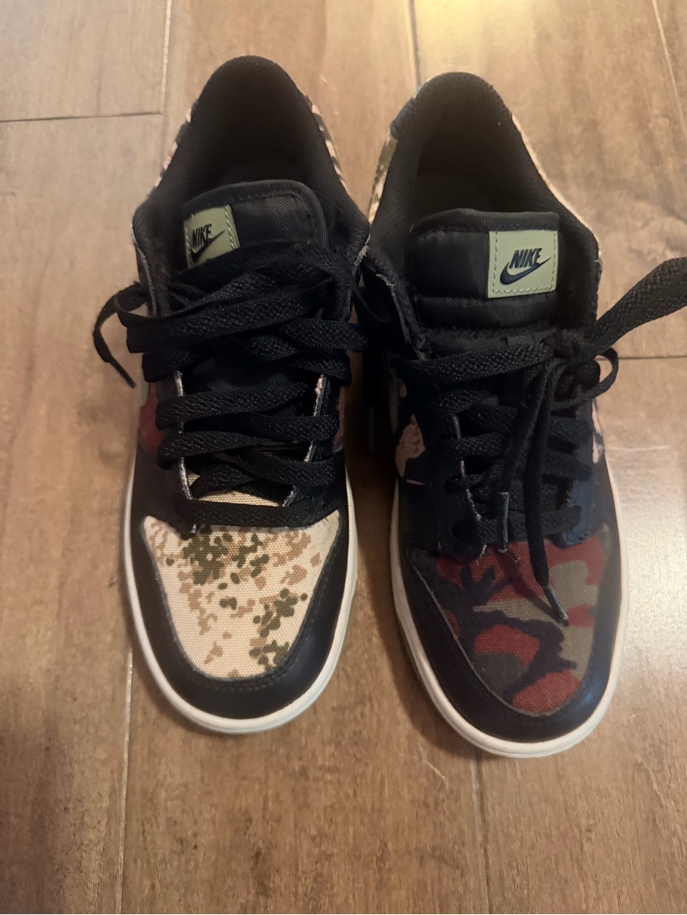 Nike Dunk Low-Top Sneakers in Black with Multicolor Camouflage 5 Youth 6.5 Wom